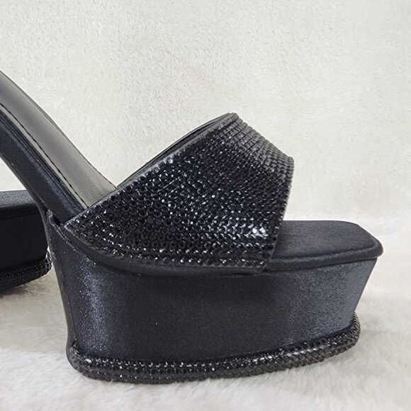 Helen Black Platform High Heels Evening Party Shoes Rhinestones - Picture 10 of 10